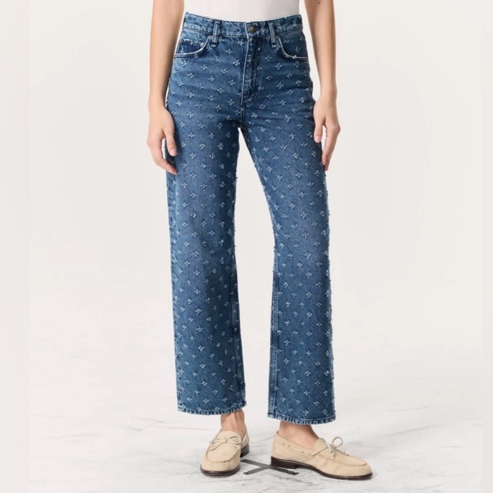 Rag & Bone Shea Textured Ankle-Length Relaxed Straight Jeans, SIZE 29
